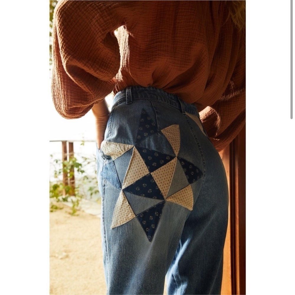 Free People Down To Earth Patched Breezy Tapered Jeans New with Tags!